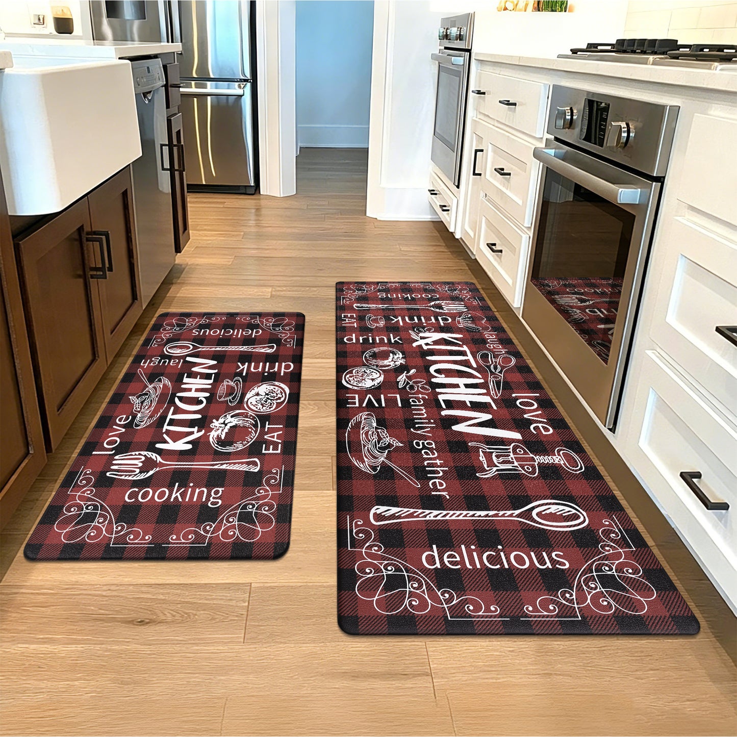 HEBE Anti-Fatigue Kitchen Rug Set of 2, Non-Slip Waterproof Cushioned Mats