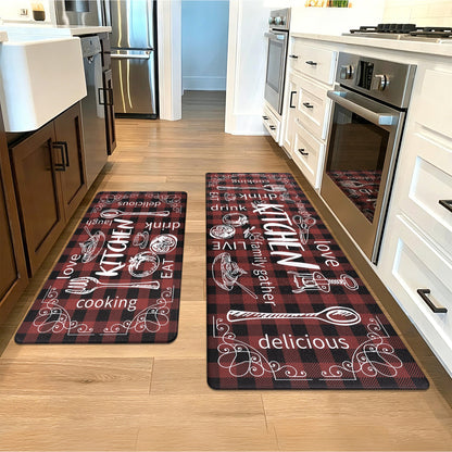 HEBE Anti-Fatigue Kitchen Rug Set of 2, Non-Slip Waterproof Cushioned Mats