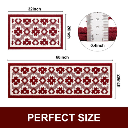 HEBE High-low Pile Non-slip Kitchen Mat Runner Rug (Set of 2--20"x32"+20"x60")