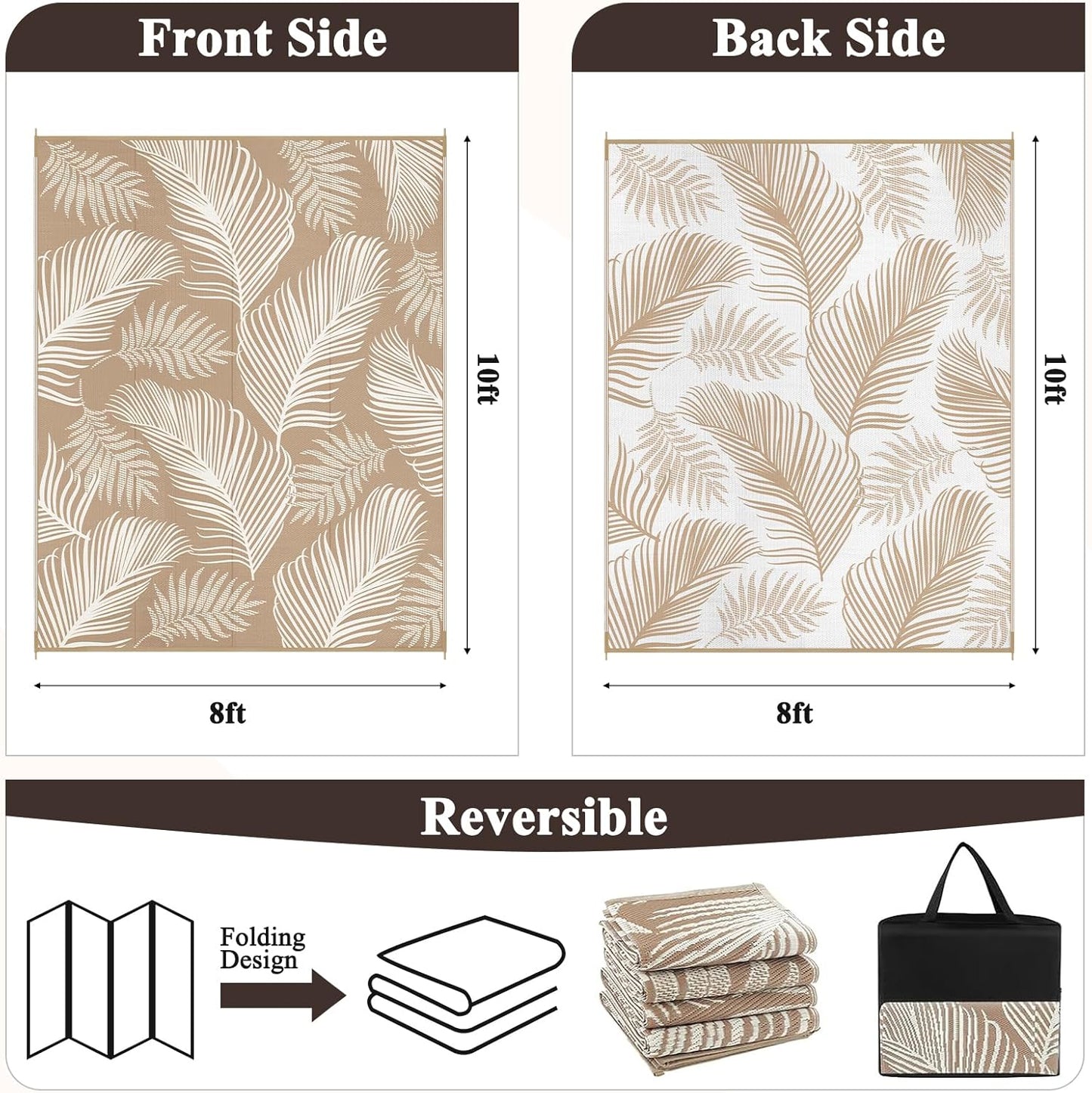 Waterproof Outdoor Rug  Reversible Plastic Straw Patio Camping Rug, Indoor Outdoor RV Mat Carpet for Deck, Camper, Porch, Balcony, Backyard, Picnic