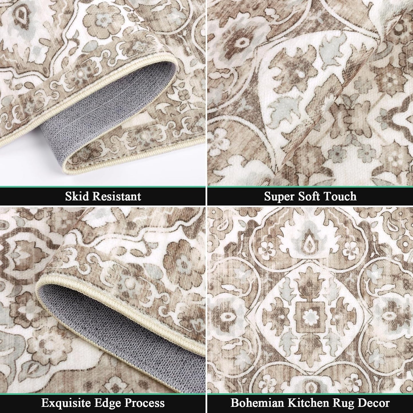Farmhouse Kitchen Rugs Sets of 3 Non Slip Washable Boho Kitchen Rugs and Mats for Floor Kitchen Runner Rug Floor Carpet for Kitchen, Laundry, Hallways