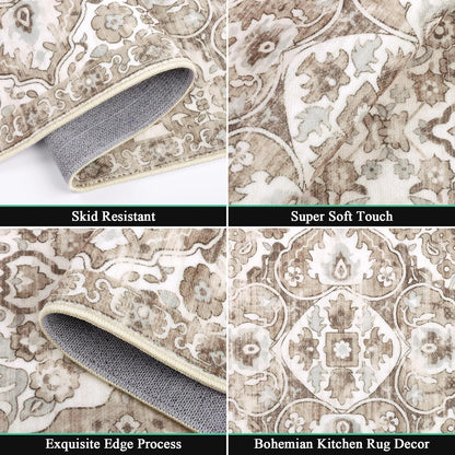 Farmhouse Kitchen Rugs Sets of 3 Non Slip Washable Boho Kitchen Rugs and Mats for Floor Kitchen Runner Rug Floor Carpet for Kitchen, Laundry, Hallways