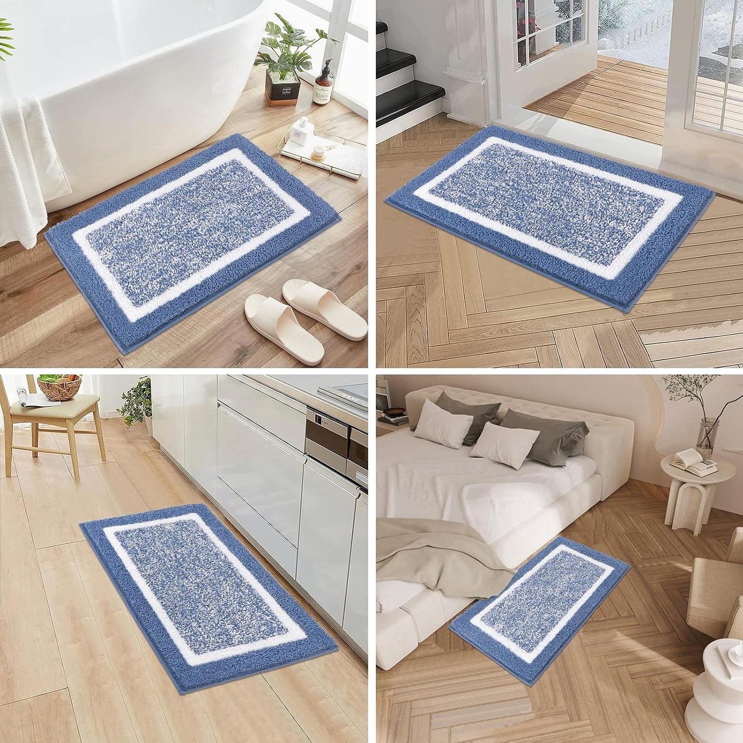 HEBE Bathroom Rug Mat Set 3 Piece, Microfiber Shaggy Bath Mat Set