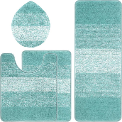 Bath Rug Sets 4 Piece, Soft Absorbent Microfiber Bathroom Rugs with Contour Rug and Lid Cover
