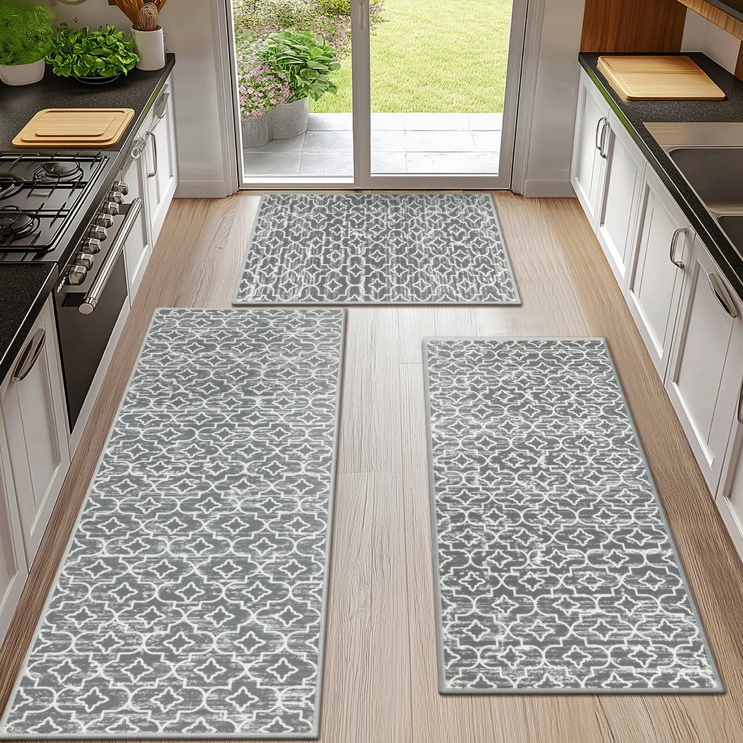 HEBE Kitchen Rug Set 3 Piece, Non Slip Machine Washable Mats for Home Floor and Living Room