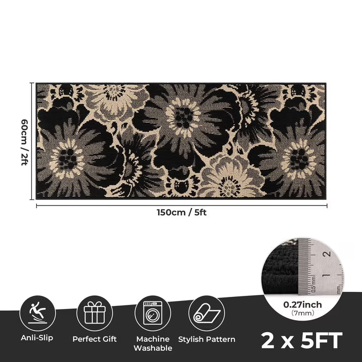 HEBE Runner Rug for Hallway,Non-slip Machine Washable Runners Flower Floor Mats Low Pile Carpet Rug Runner with Rubber Backing