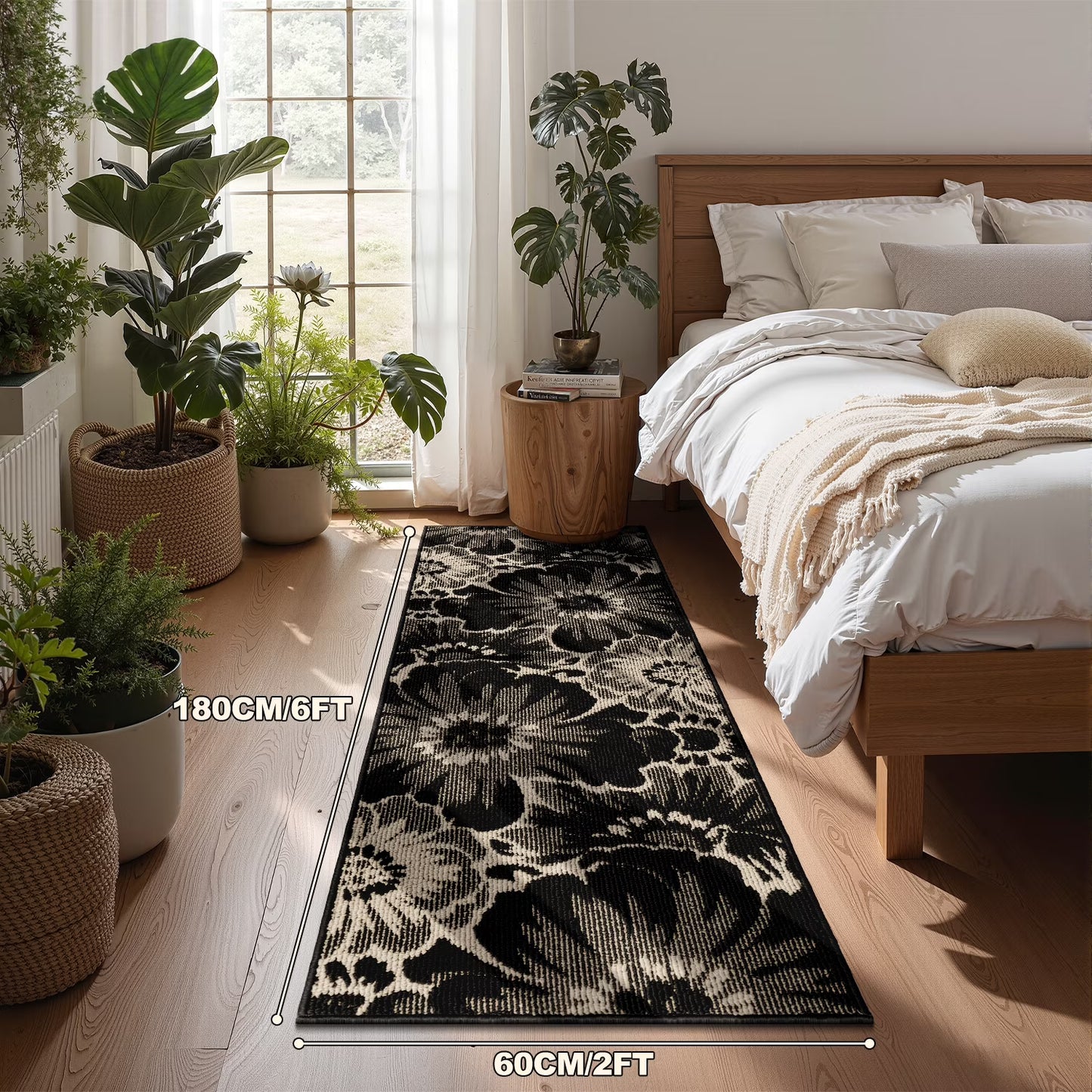 HEBE Runner Rug for Hallway,Non-slip Machine Washable Runners Flower Floor Mats Low Pile Carpet Rug Runner with Rubber Backing