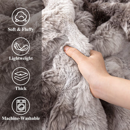 HEBE Faux Fur Throw Blanket for Couch, Cozy Soft Plush Thick Fuzzy Comfy Bubble Blanket and Fuzzy Plush Rabbit Fur Blanket for Sofa Bedroom Living Room