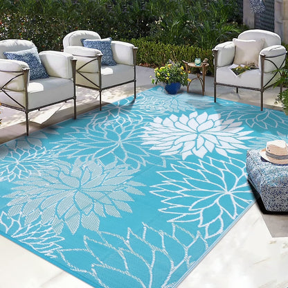 HEBE Waterproof Reversible Outdoor Rug for RV Camping Patio Deck Beach Balcony