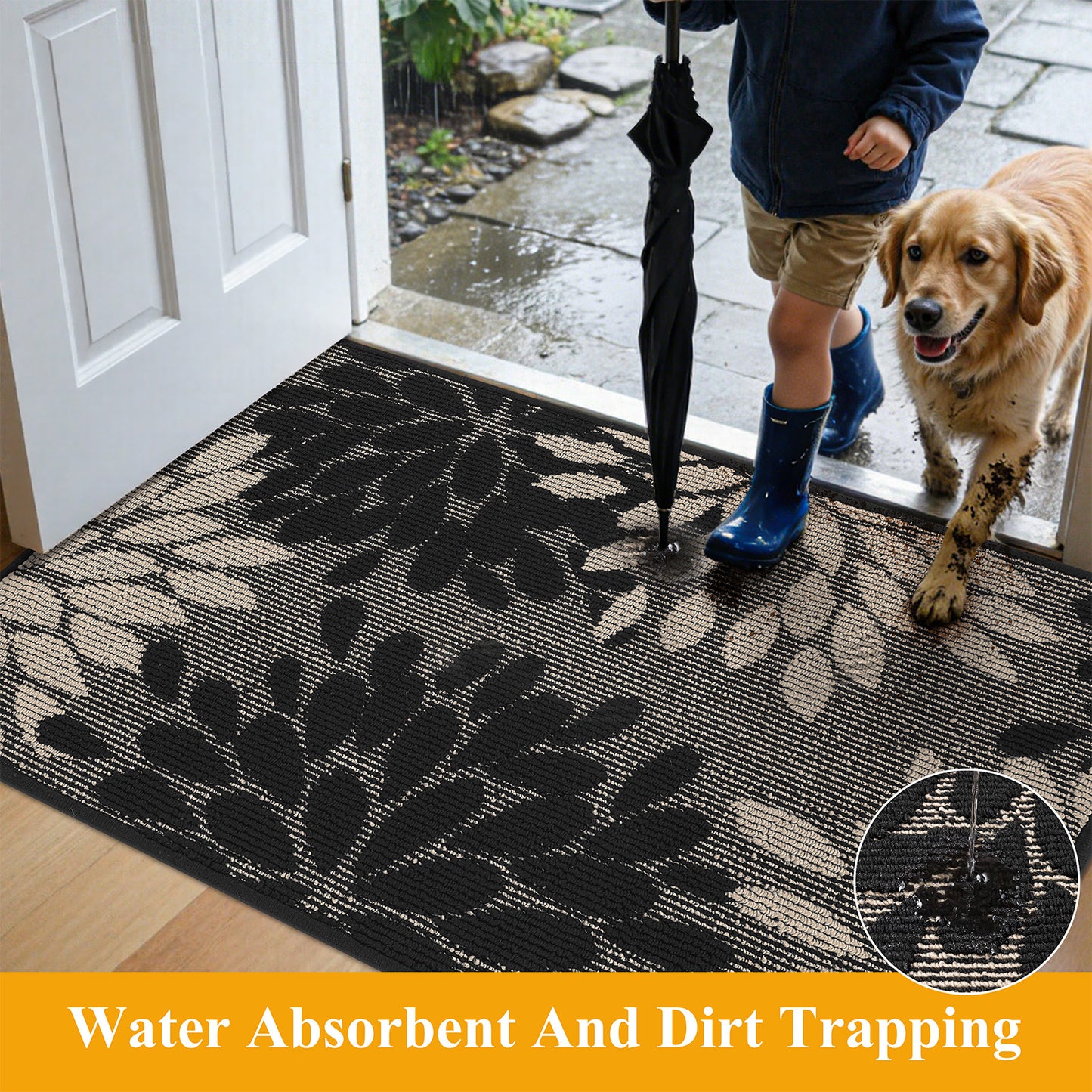 HEBE Indoor Door Mat, Non Slip Washable Mats for Front Door Entrance, Low Profile Dirt Trapper Doormat Entry Carpet for Entryway, Kitchen, Bathroom