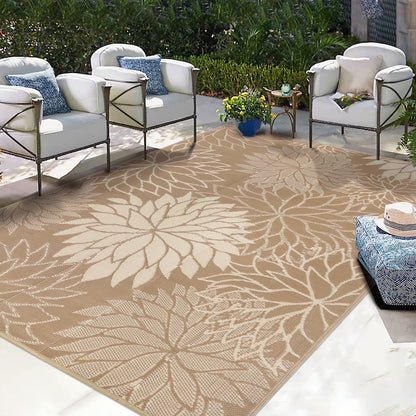 HEBE Waterproof Reversible Outdoor Rug for RV Camping Patio Deck Beach Balcony