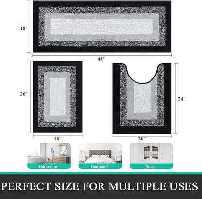 HEBE Microfiber Bathroom Rugs Sets 3 Piece, Non Slip Bath Rugs for Bathroom, Absorbent Plush Shaggy Bath Mat with U-Shaped Contour Toilet Mat Machine Washable