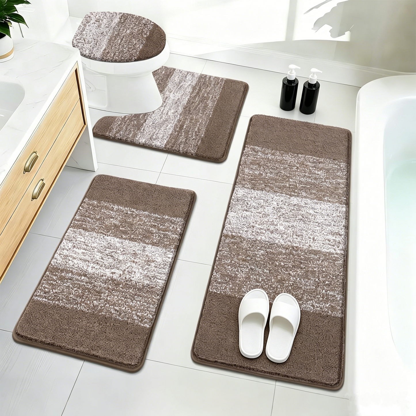 Bath Rug Sets 4 Piece, Soft Absorbent Microfiber Bathroom Rugs with Contour Rug and Lid Cover