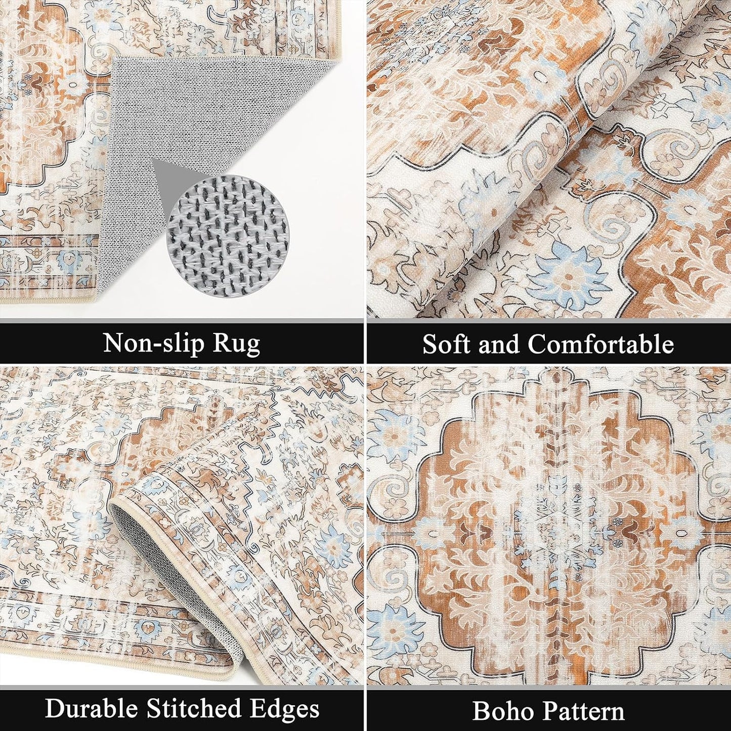 Boho Kitchen Rugs Sets 3 Piece with Runner Floral Farmhouse Washable Kitchen Floor Mat