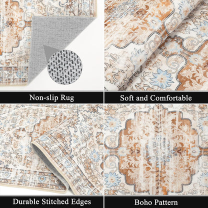 Boho Kitchen Rugs Sets 3 Piece with Runner Floral Farmhouse Washable Kitchen Floor Mat