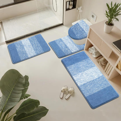 Bath Rug Sets 4 Piece, Soft Absorbent Microfiber Bathroom Rugs with Contour Rug and Lid Cover
