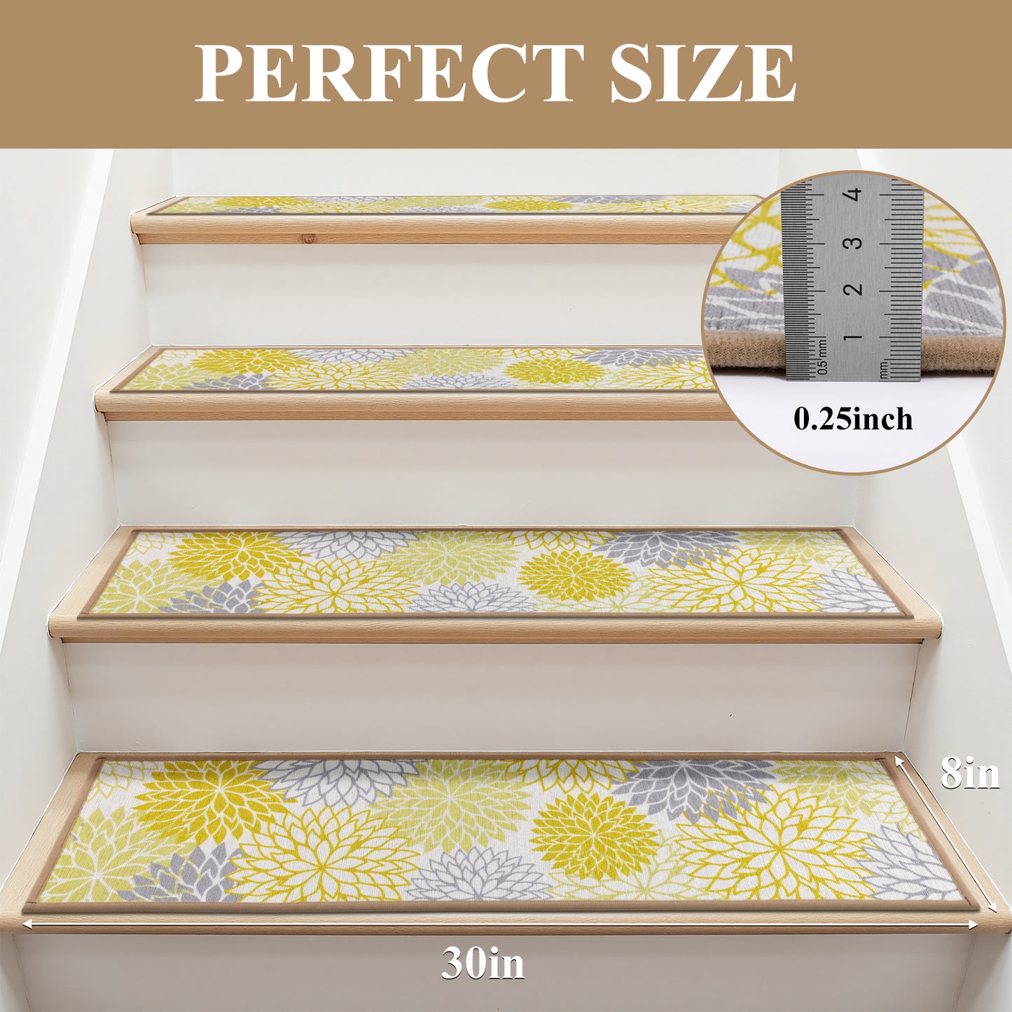 HEBE Stair Treads for Wooden Steps Indoor, 15 Pack 8" X 30" Stair Treads Non Slip with Reusable Adhesive Backing, Non-Skid Carpet Stair Runners for Kids Elders and Pets