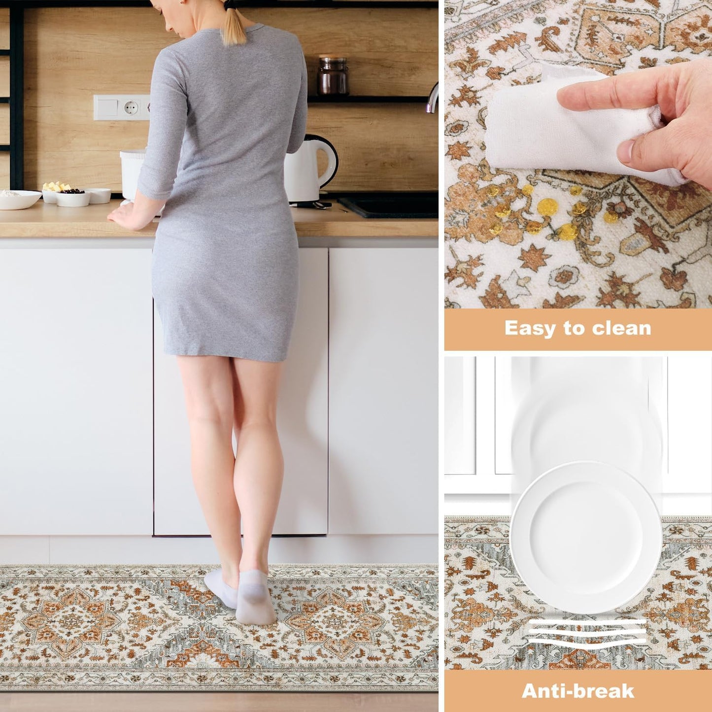 HEBE 3 Piece Non Slip Kitchen Rugs Set