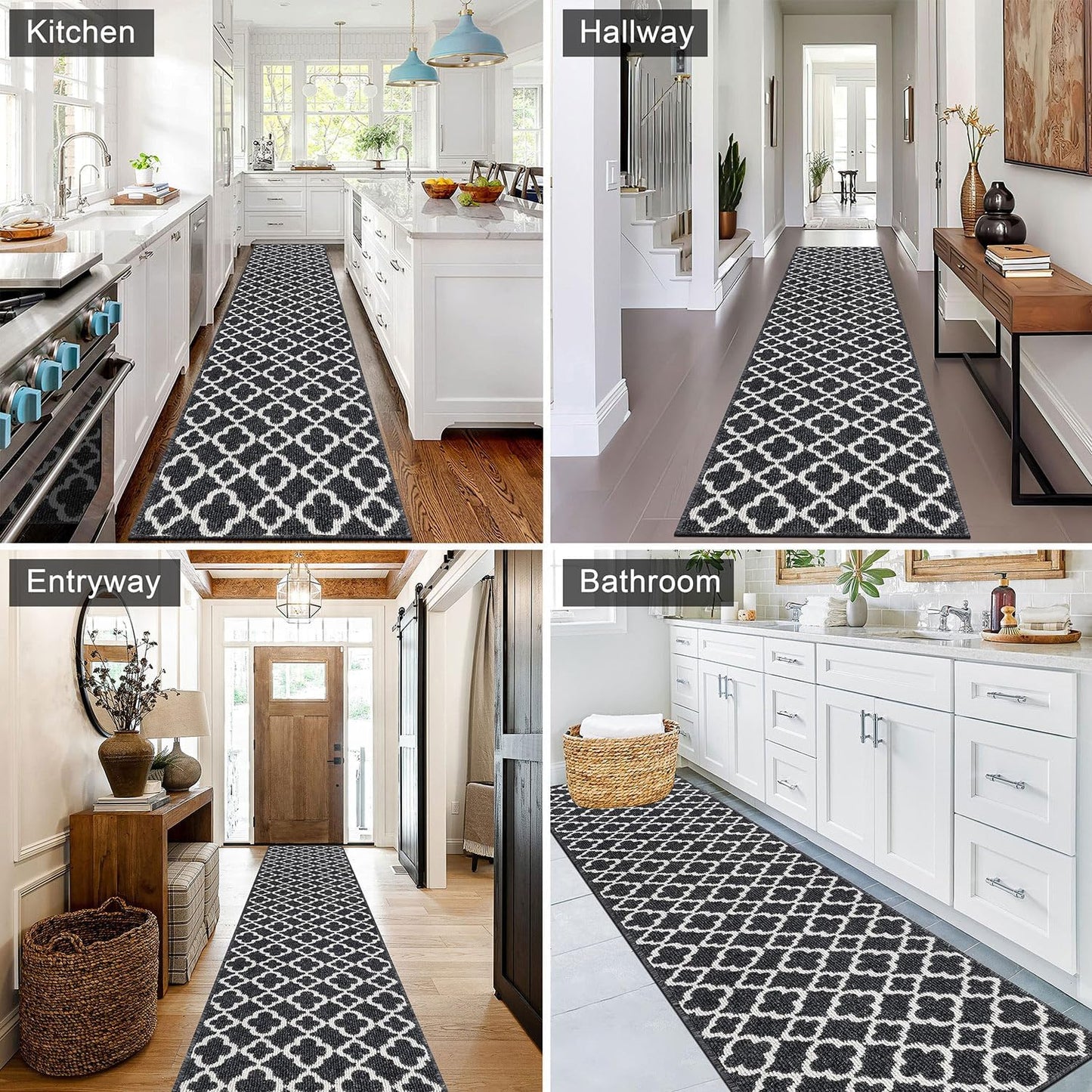 Long Runner Rug for Hallway  Non Slip Kitchen Floor Carpet Runners  Geometric Pattern Machine Washable Area Rug for Entryway Bathroom