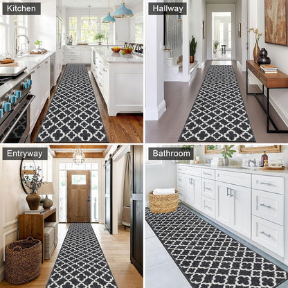 Long Runner Rug for Hallway  Non Slip Kitchen Floor Carpet Runners  Geometric Pattern Machine Washable Area Rug for Entryway Bathroom