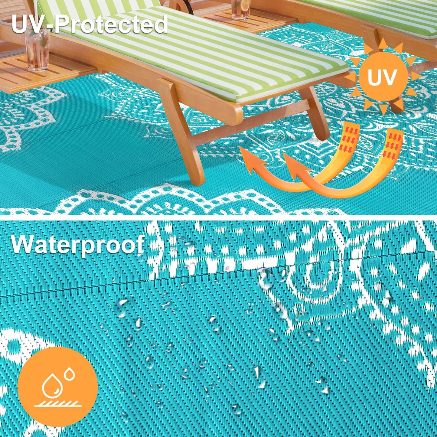 Waterproof Outdoor Rug, Reversible Plastic Straw Rug for Patio Clearance, Camping, RV Mat, Large Outside Rug Carpet for Porch, Deck, Backyard, Balcony, Picnic