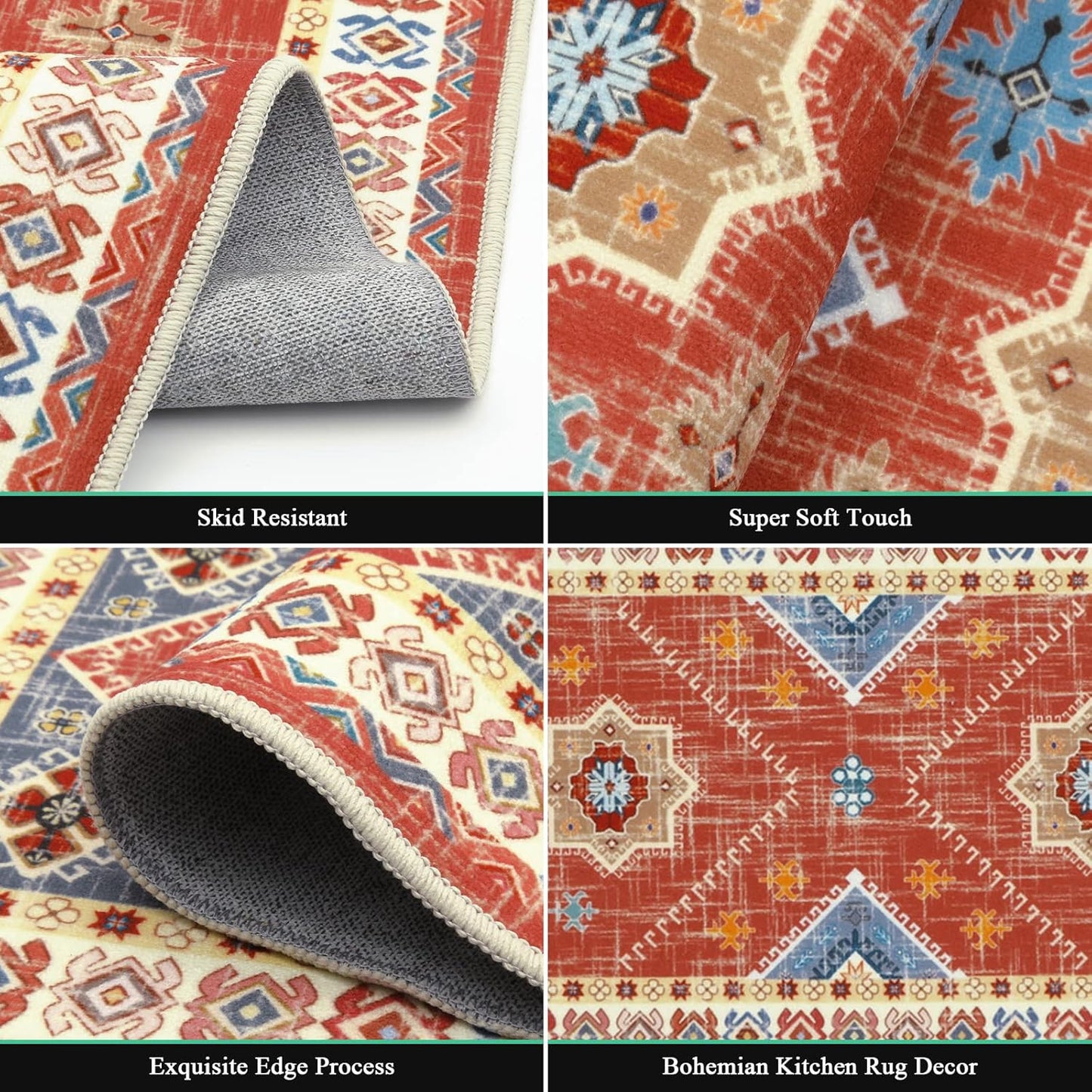 Boho Kitchen Rug Sets 3 Piece with Runner Non Slip Kitchen Rugs and Mats Washable Kitchen Mats for Floor Thick Kitchen Floor Mat Carpet Runner Rugs for Hallway Laundry Holiday Decor