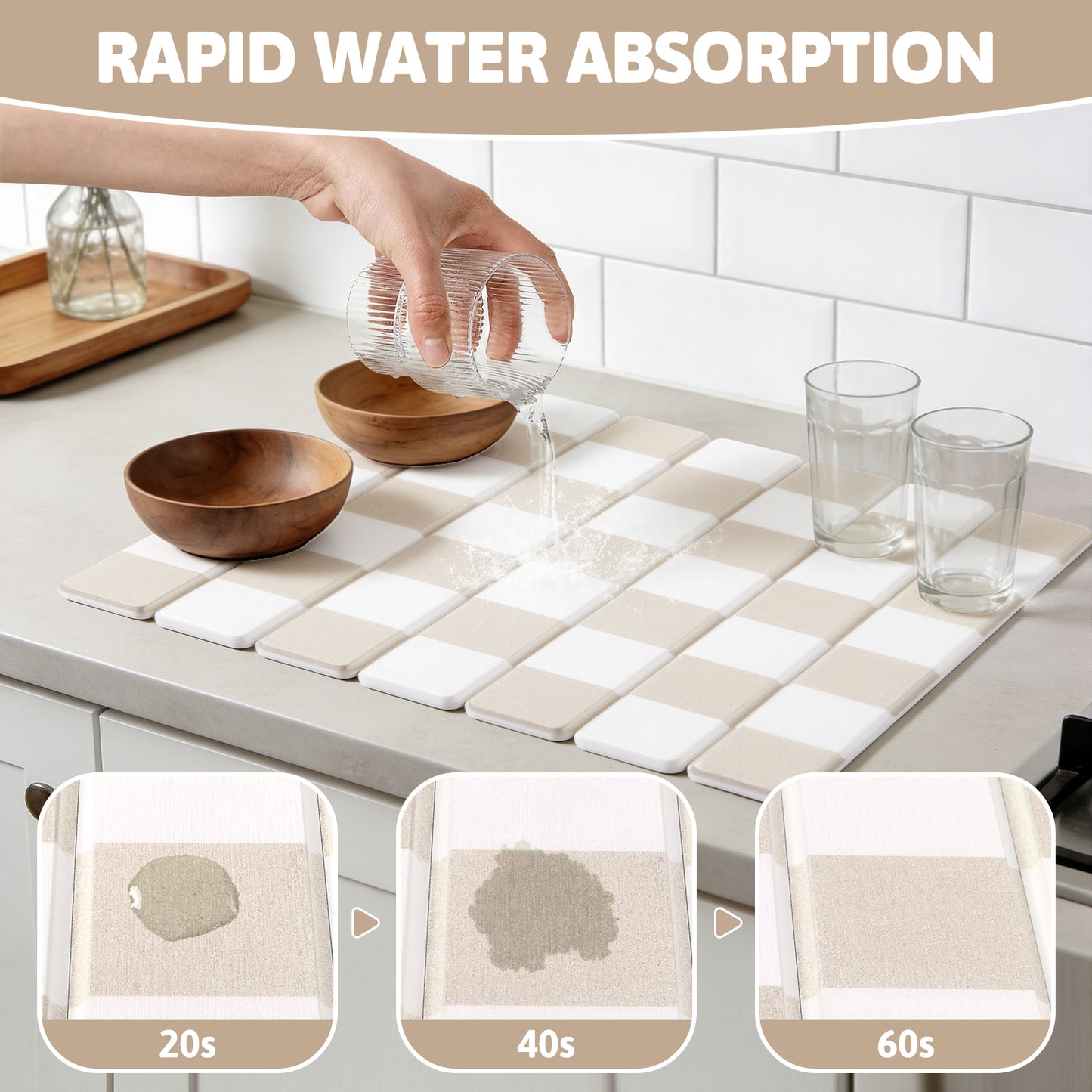 HEBE Stone Drying Mat for Kitchen Counter, Foldable Ultra Absorbent Stone Drying Mat