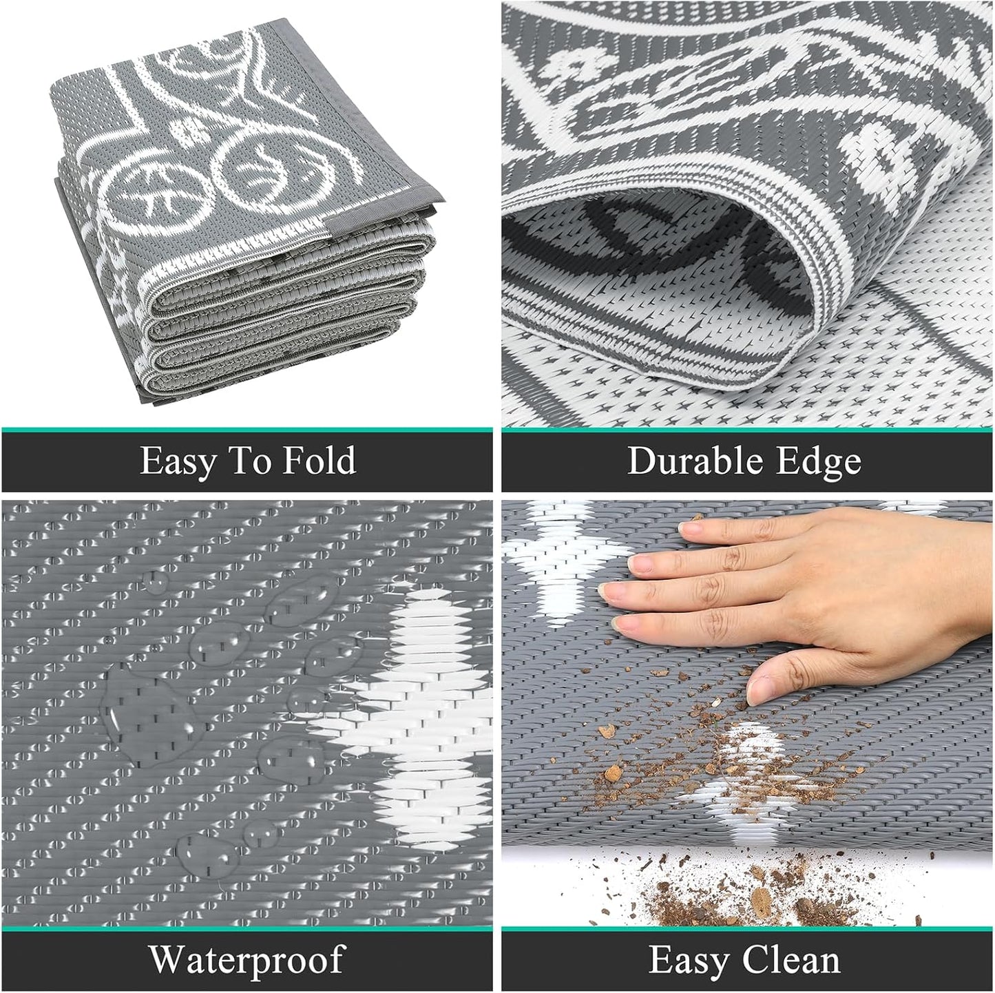 Waterproof Outdoor Rug, Reversible Outdoor Plastic Straw Rug, Large Outdoor Patio Rug, RV Mat Outside, Indoor Outdoor Rugs for Patio, RV, Balcony, Deck, Picnic, Backyard, Porch