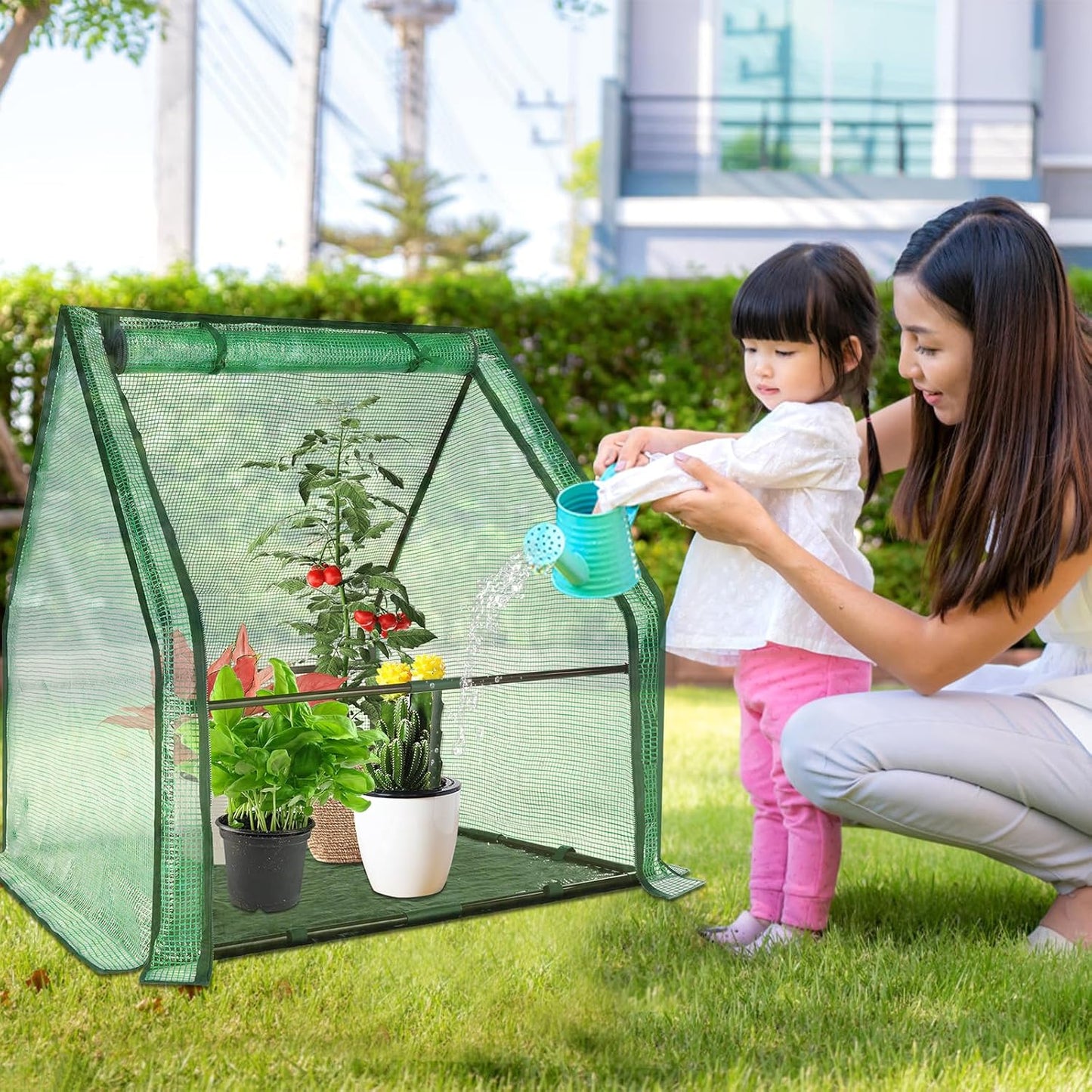 Portable Mini Greenhouse Small Green House with Waterproof Pad  Plant Cover Tent for Garden Small Plants Indoor Outdoor, Green PE
