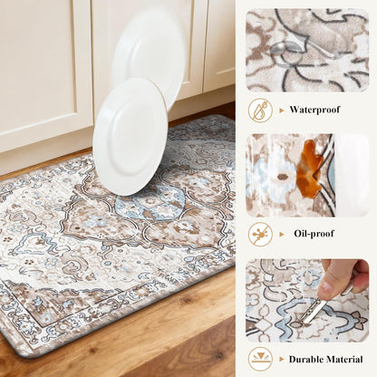 Anti Fatigue Kitchen Rugs Sets of 2 Cushioned Kitchen Mats for Floor Waterproof Kitchen Mat Set Non Slip Comfort Standing Mat for Kitchen, Office, Sink, Laundry