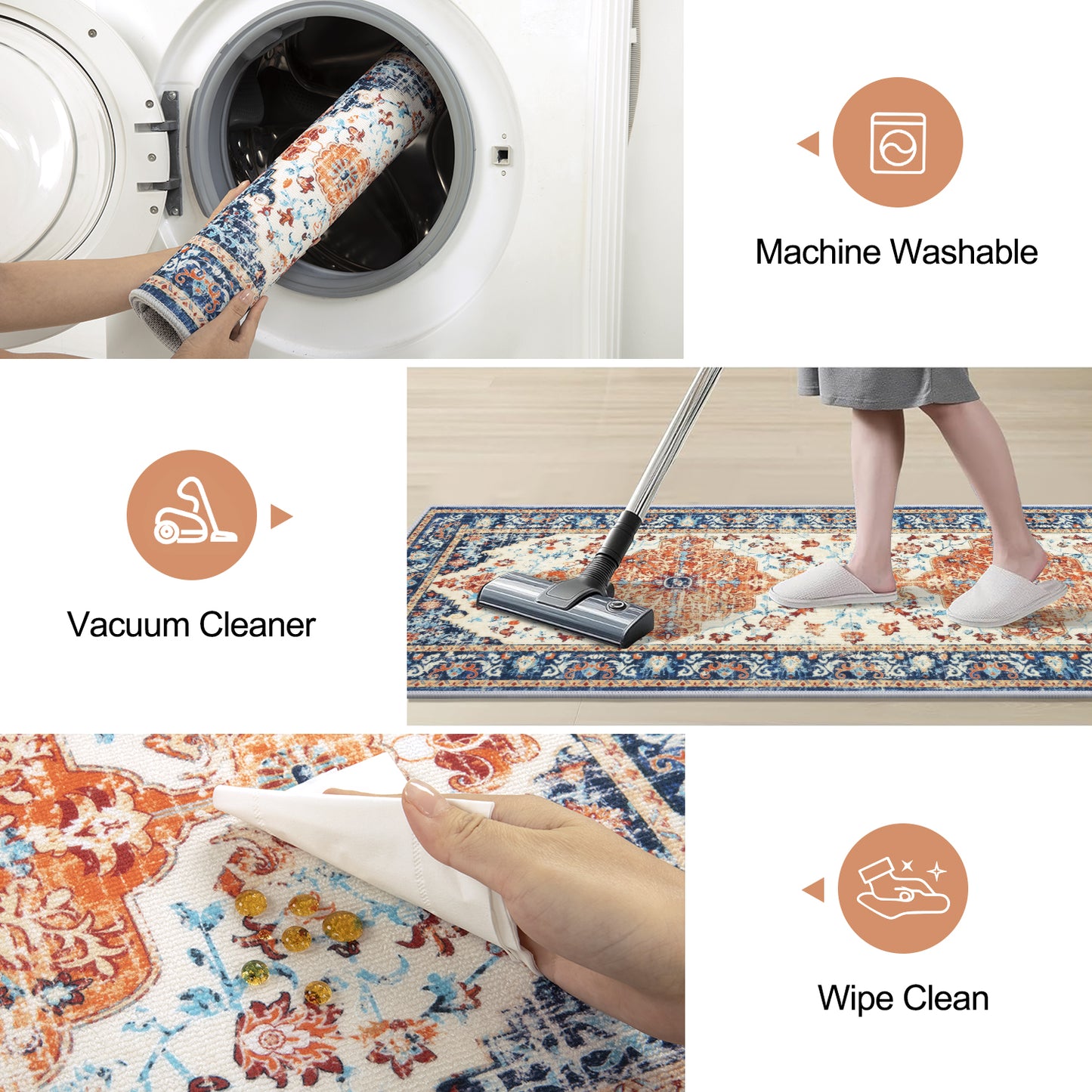 Washable Kitchen Runner Rug Vintage Farmhouse Non Slip Accent Carpet Runner Set of 3 Grey