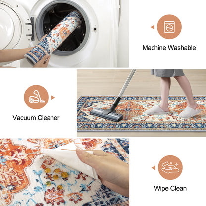 Washable Kitchen Runner Rug Vintage Farmhouse Non Slip Accent Carpet Runner Set of 3 Grey