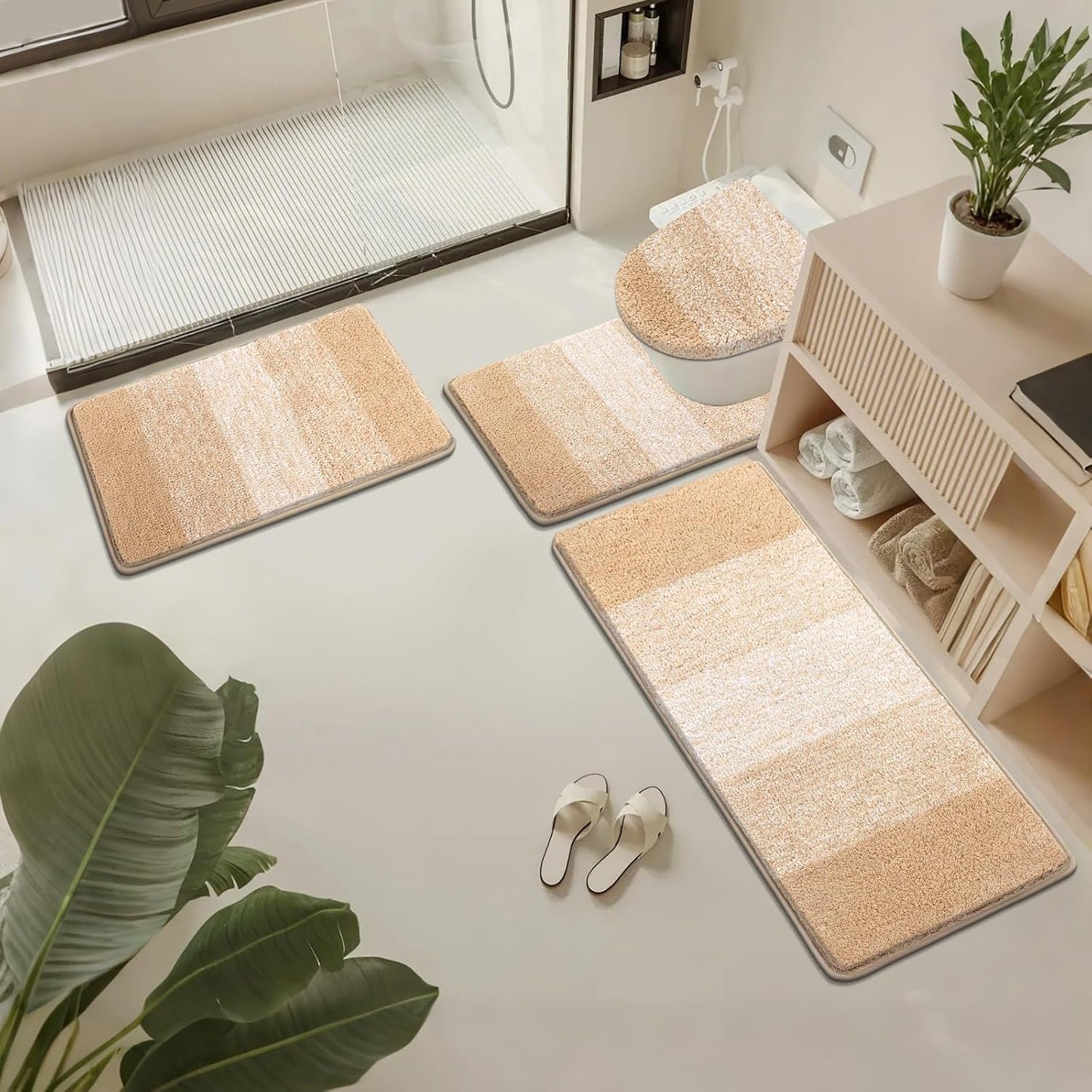 Bath Rug Sets 4 Piece, Soft Absorbent Microfiber Bathroom Rugs with Contour Rug and Lid Cover