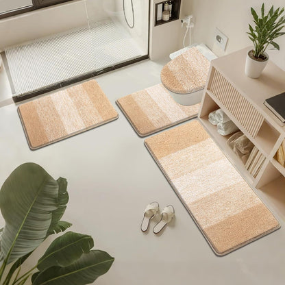 Bath Rug Sets 4 Piece, Soft Absorbent Microfiber Bathroom Rugs with Contour Rug and Lid Cover