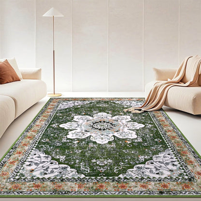 HEBE Bohemian Vintage Area Rug Machine Washable Low-Pile Accent Carpet, Non-Shedding Non-Slip Living Room Floor Throw Rugs for Bedroom,Dining Room,Kids Playroom,Rv,Office(Green)