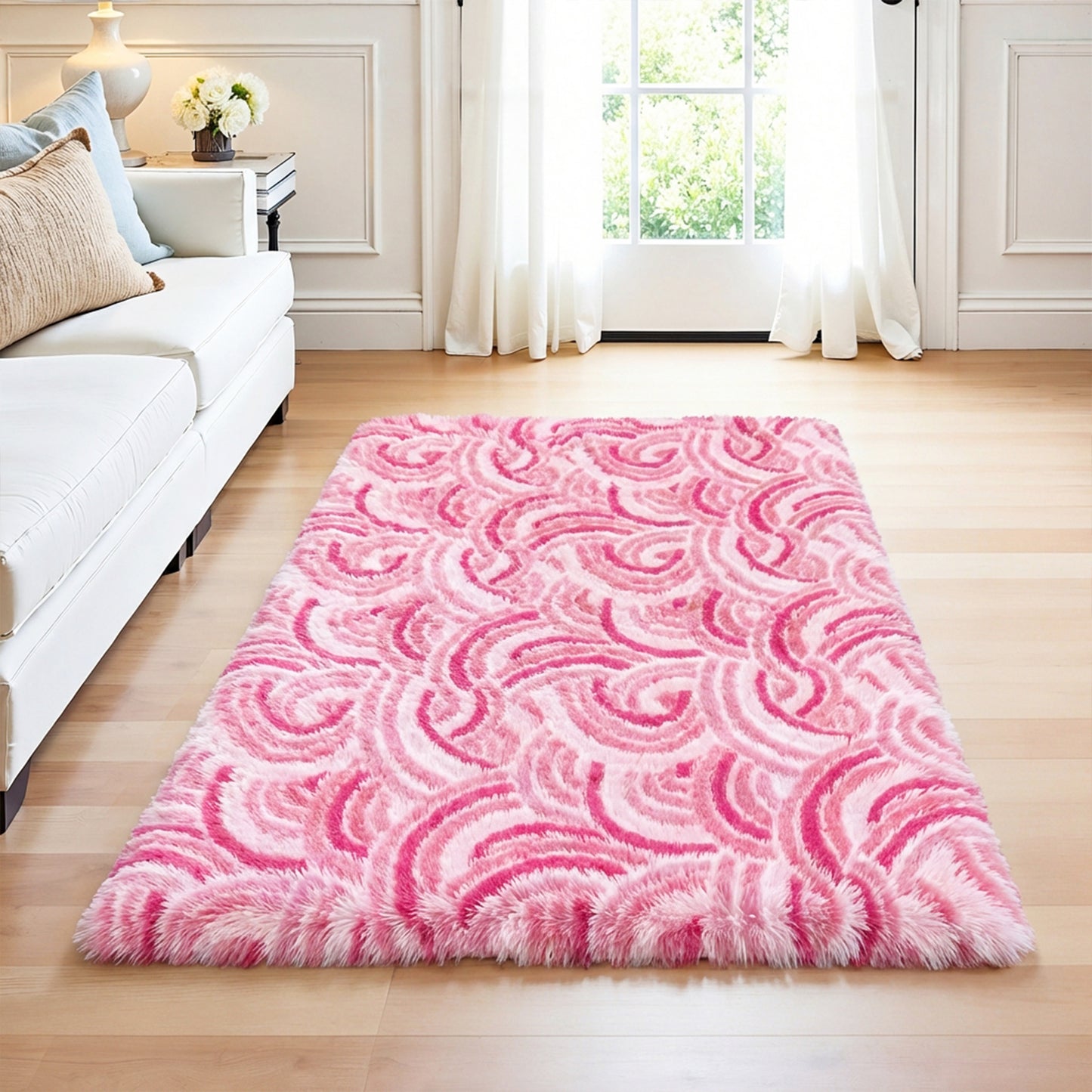 HEBE Fluffy Area Rug for Bedroom Cute Pink Furry Carpet Extra Soft Shag Washable Rugs