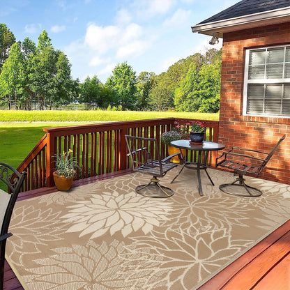 HEBE Waterproof Reversible Outdoor Rug for RV Camping Patio Deck Beach Balcony