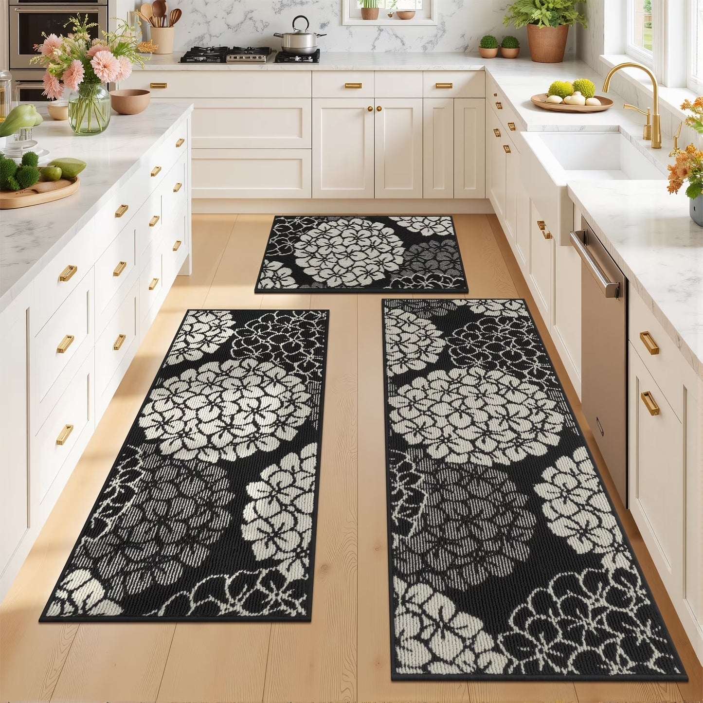 Kitchen Rugs and Mats Set of 3 Non Skid Washable Absorbent Laundry Floor Mat