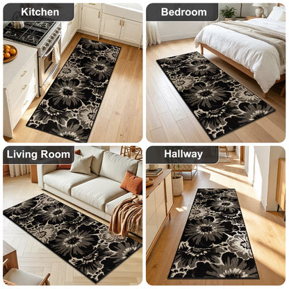 HEBE Runner Rug for Hallway,Non-slip Machine Washable Runners Flower Floor Mats Low Pile Carpet Rug Runner with Rubber Backing