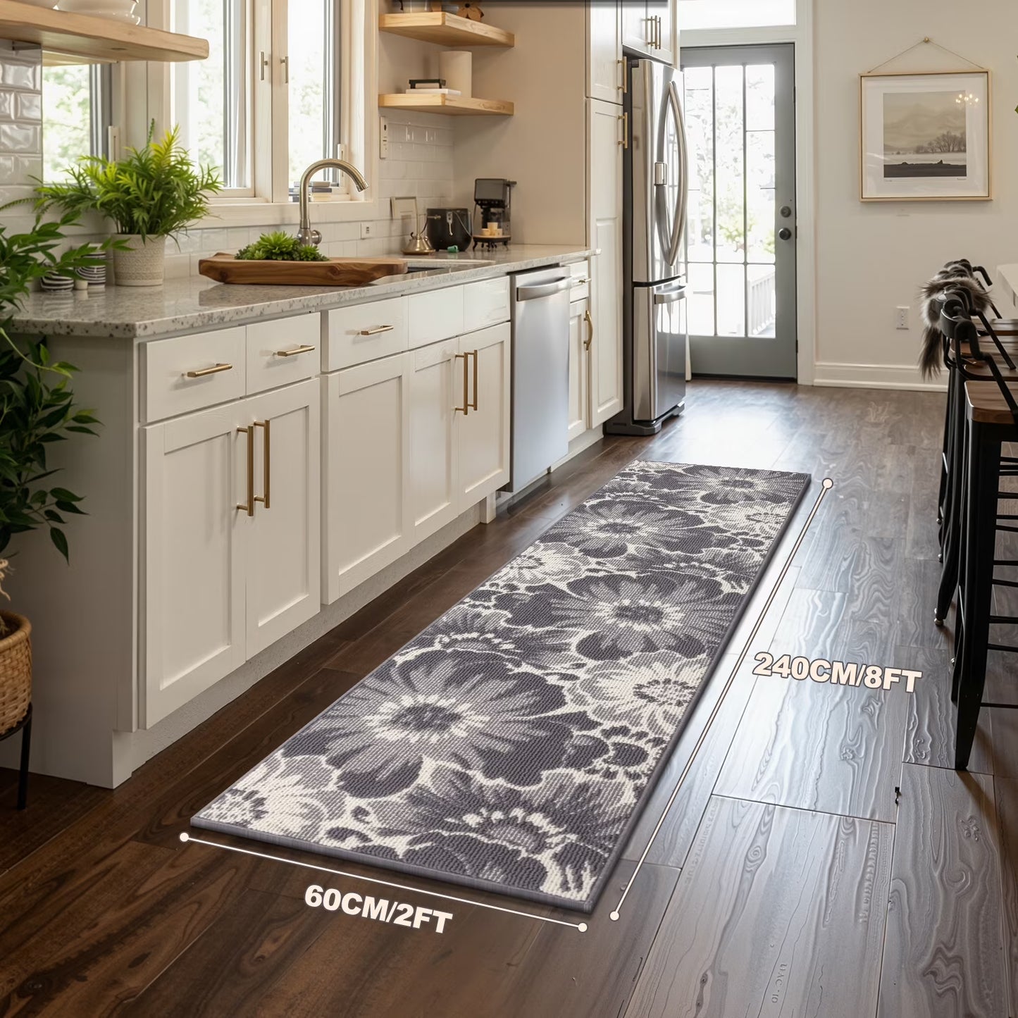 HEBE Runner Rug for Hallway,Non-slip Machine Washable Runners Flower Floor Mats Low Pile Carpet Rug Runner with Rubber Backing