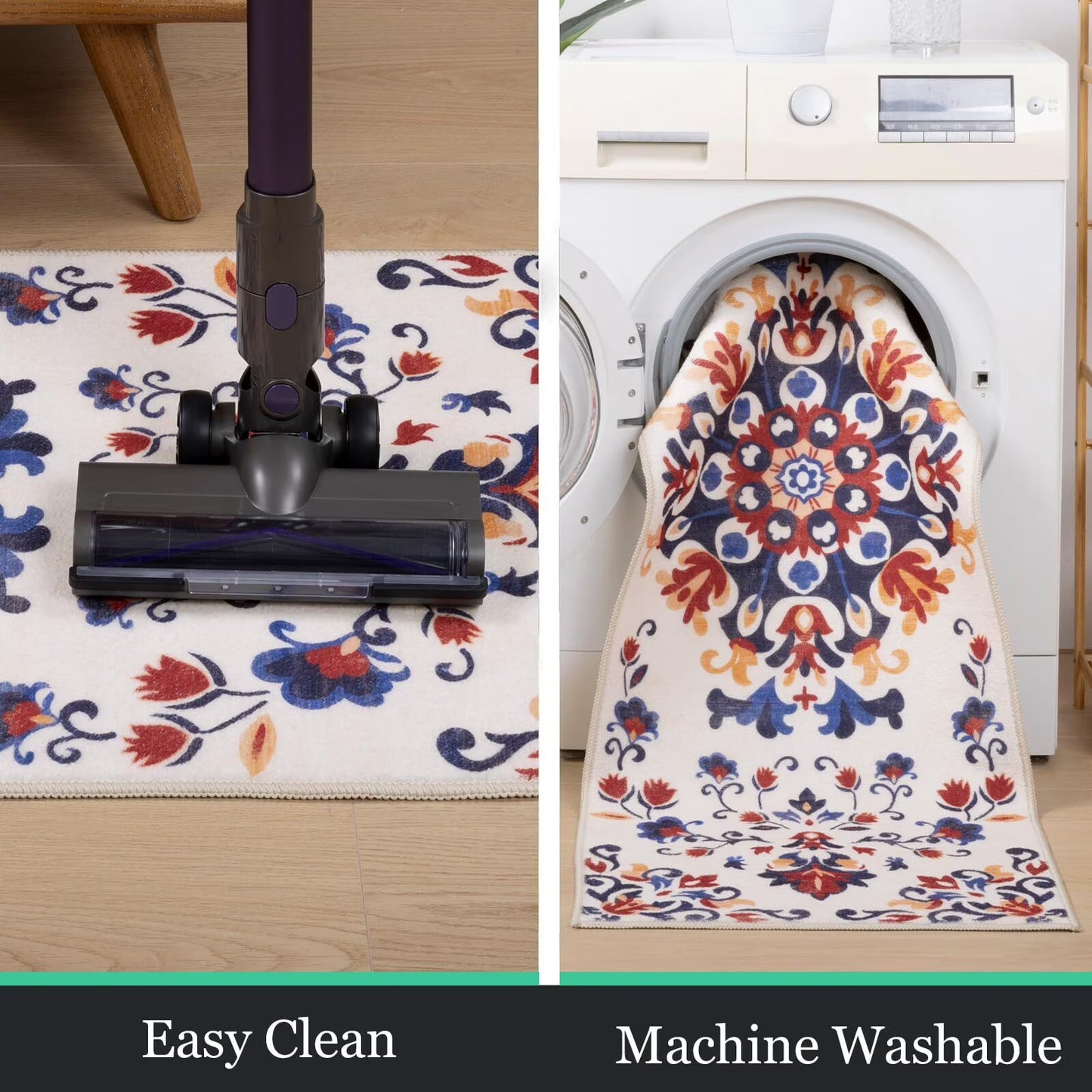 HEBE 3pcs Washable Kitchen Rug Set,Non-Slip Floral Boho Kitchen Mats Kitchen Runner Rug Floor Carpet 20"x32"+20"x48"+20"x59"