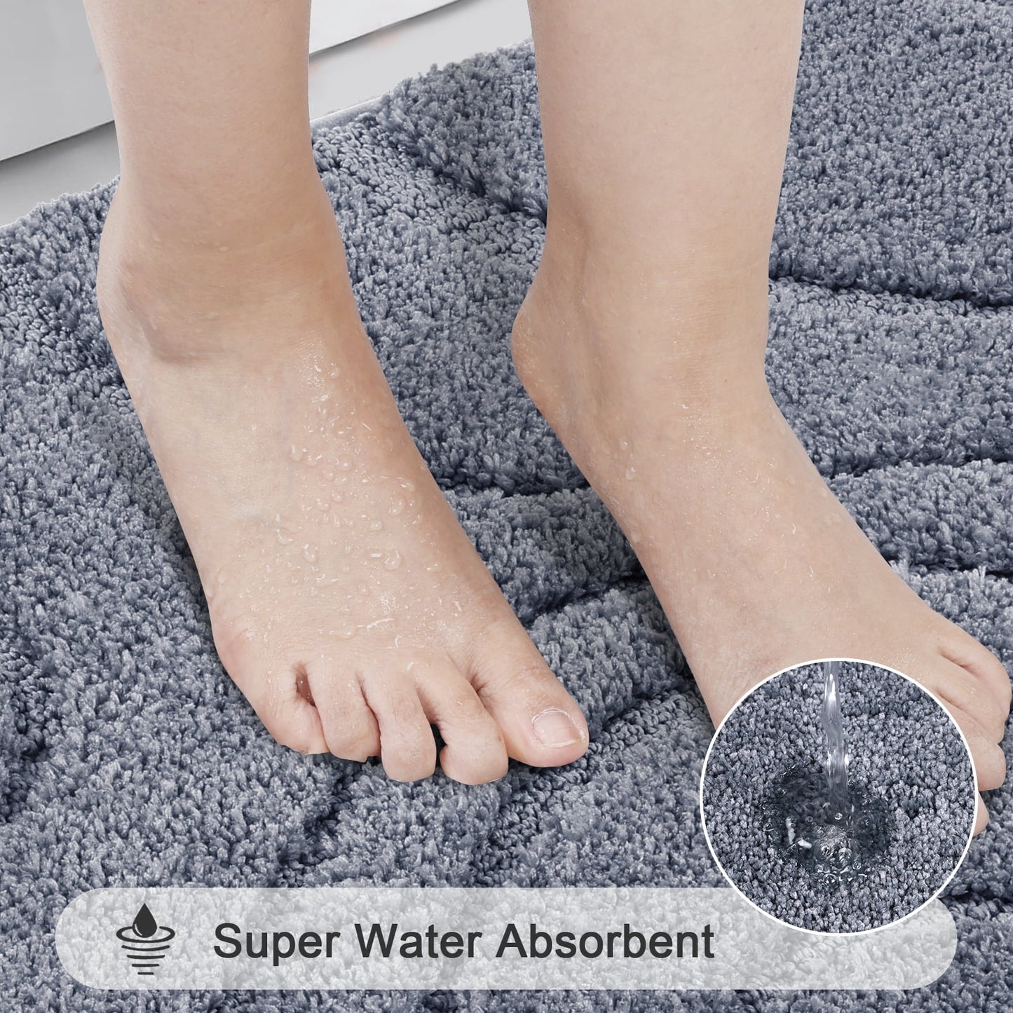 HEBE Bathroom Rugs Sets 4 Piece, Super Soft and Absorbent Non Slip Microfiber Toilet Bathroom Mats