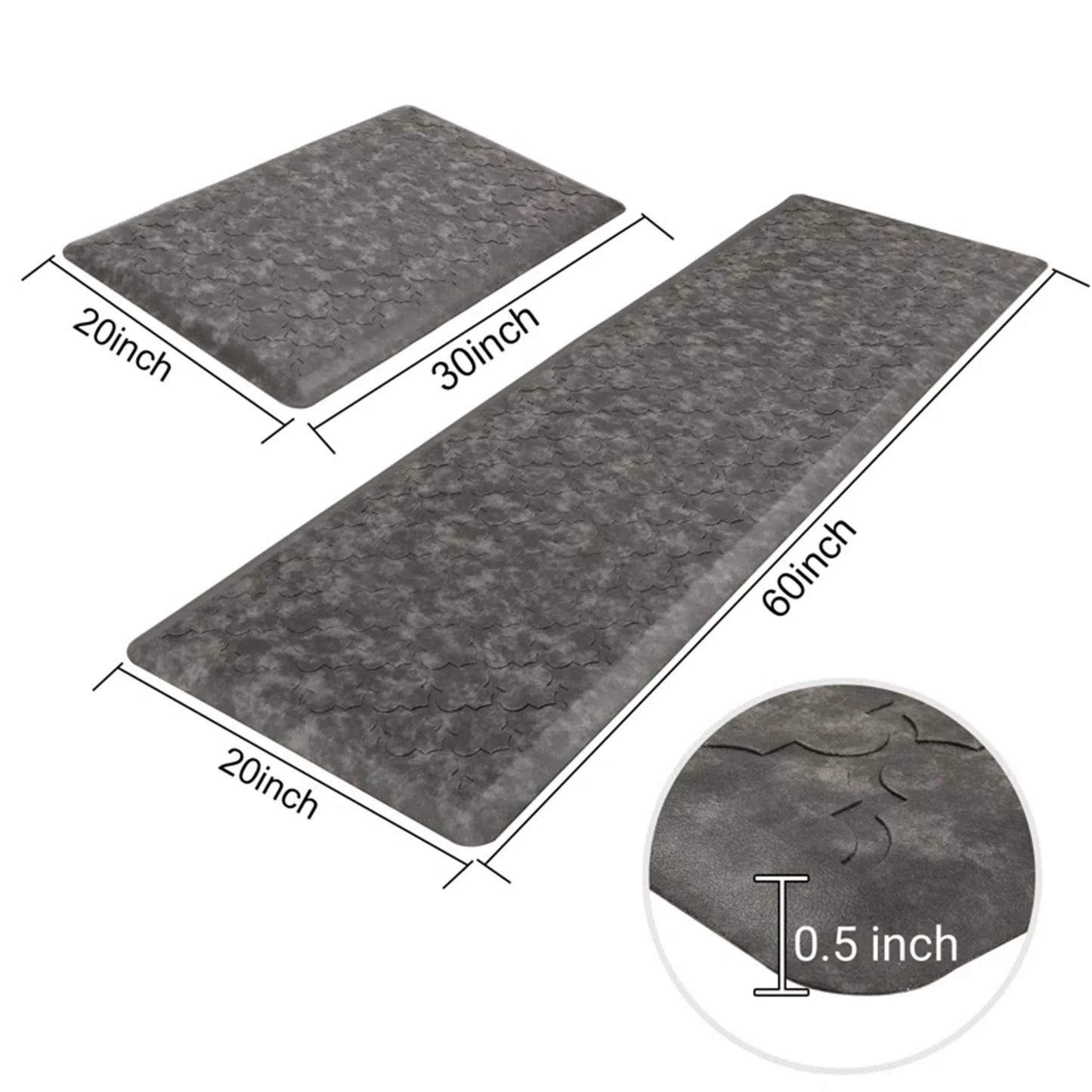HEBE Anti Fatigue Kitchen Mat 2 Set, 20" x 30"+20"x 60", Thick 0.5 inch Non Slip Waterproof Kitchen Rugs and Mats