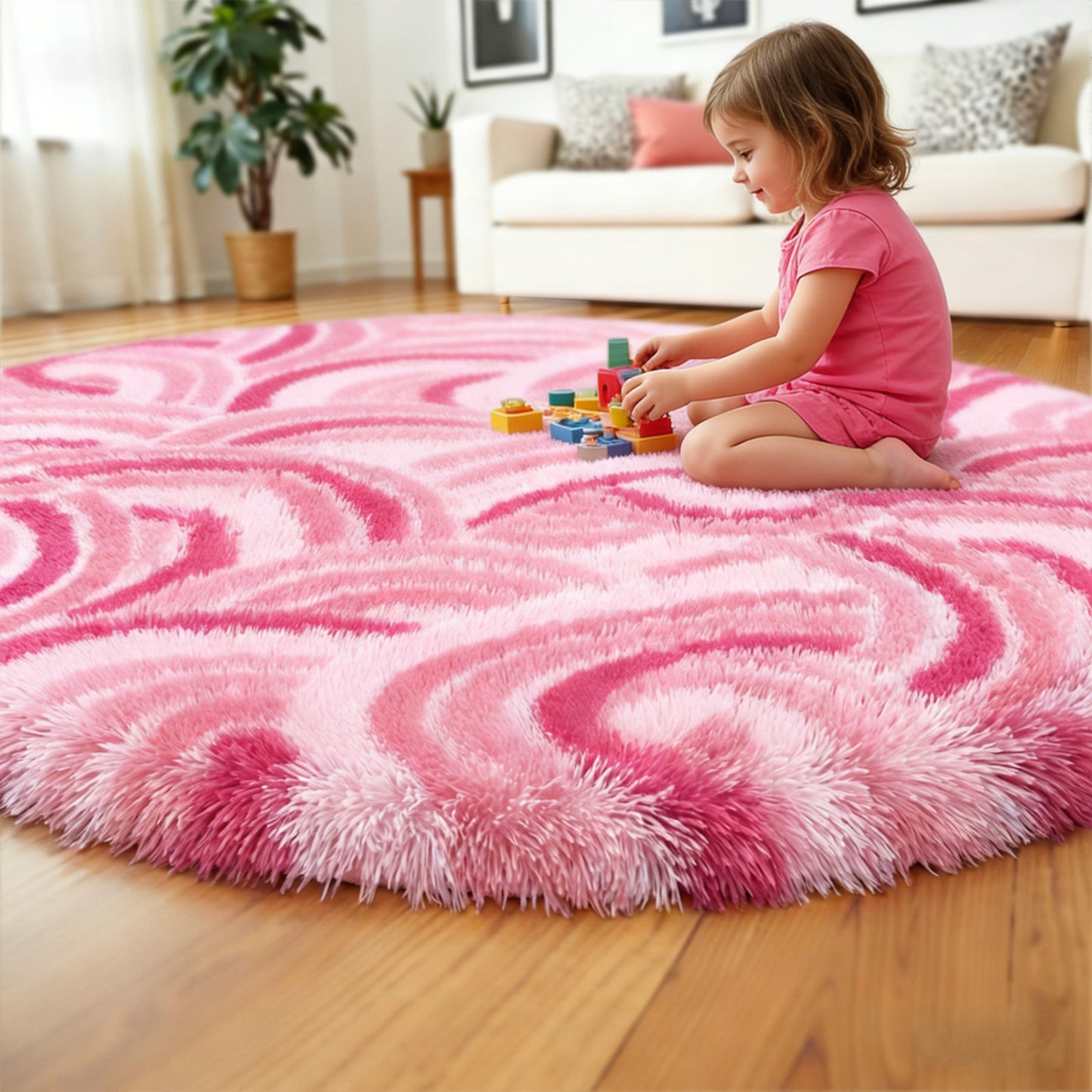 HEBE Fluffy Area Rug for Bedroom Cute Pink Furry Carpet Extra Soft Shag Washable Rugs