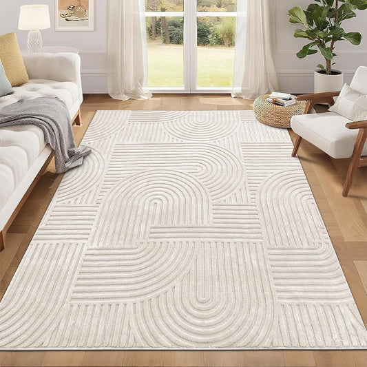 HEBE Area Rugs Soft Cozy Fluffy Arch Pattern High-Low Pile Large Non Slip Washable Modern Geometric Rug Scandinavian Minimalist Carpet for Living Room Bedroom Dining Room