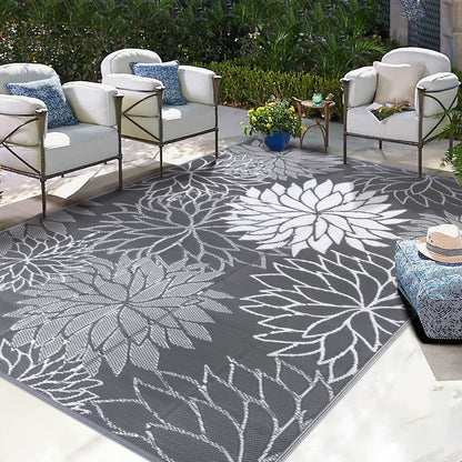 HEBE Waterproof Reversible Outdoor Rug for RV Camping Patio Deck Beach Balcony