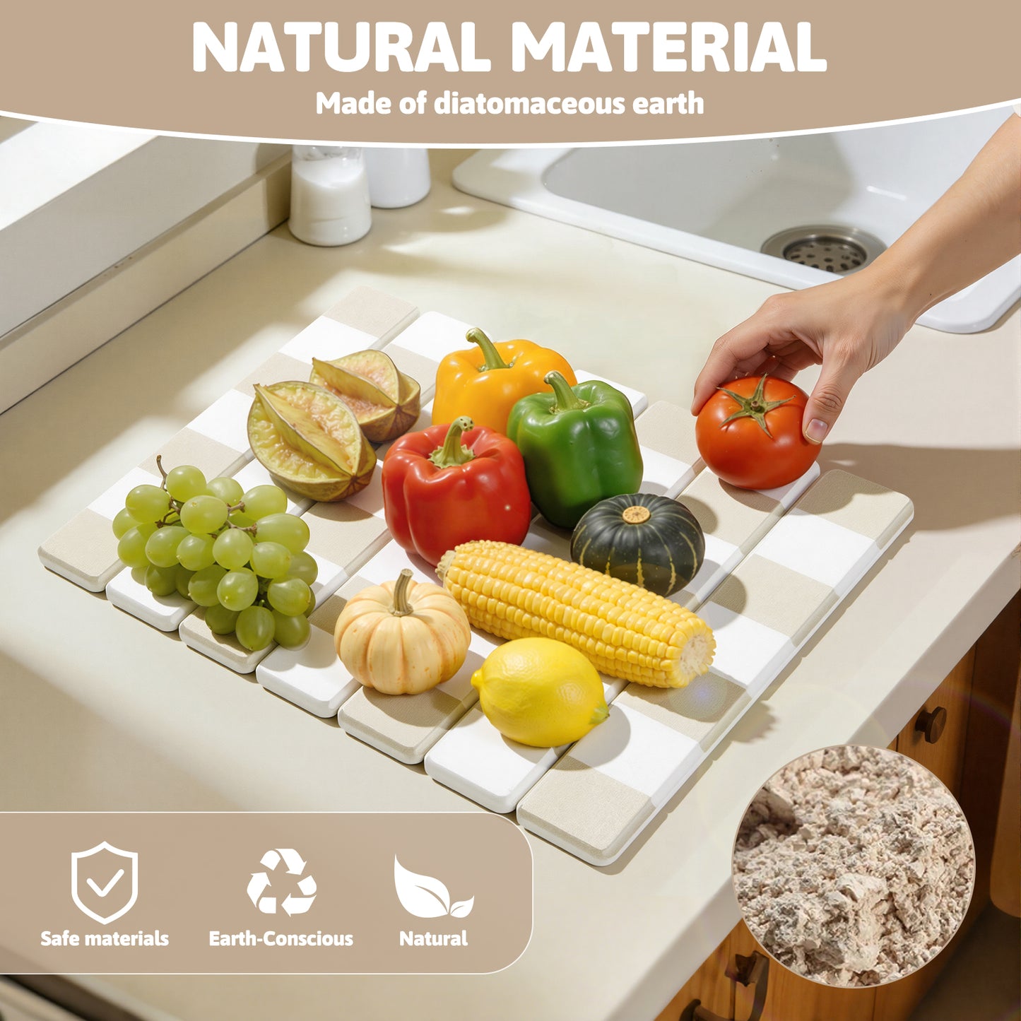 HEBE Stone Drying Mat for Kitchen Counter, Foldable Ultra Absorbent Stone Drying Mat