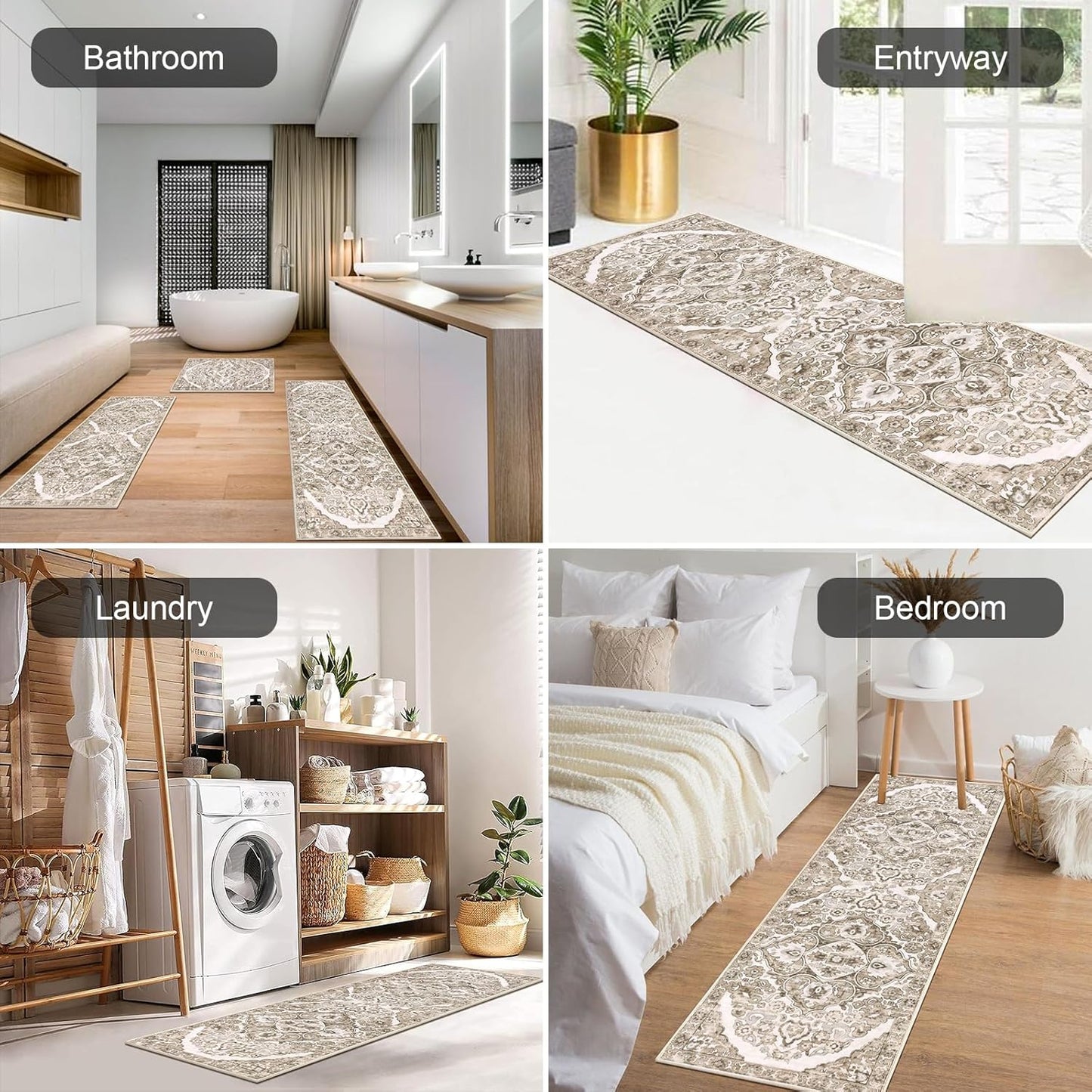 Farmhouse Kitchen Rugs Sets of 3 Non Slip Washable Boho Kitchen Rugs and Mats for Floor Kitchen Runner Rug Floor Carpet for Kitchen, Laundry, Hallways