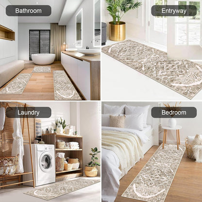 Farmhouse Kitchen Rugs Sets of 3 Non Slip Washable Boho Kitchen Rugs and Mats for Floor Kitchen Runner Rug Floor Carpet for Kitchen, Laundry, Hallways