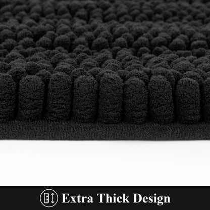 HEBE Ultra Soft Bathroom Rug Set 3 Pieces, Non Slip Thick Chenille Striped Bath Mat, Absorbent Plush Shaggy Bath Rugs for Bathroom